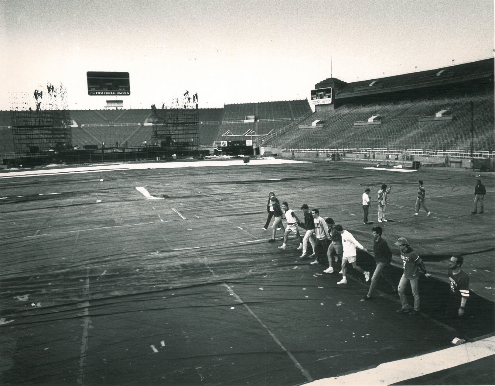 Rolling up the tarps